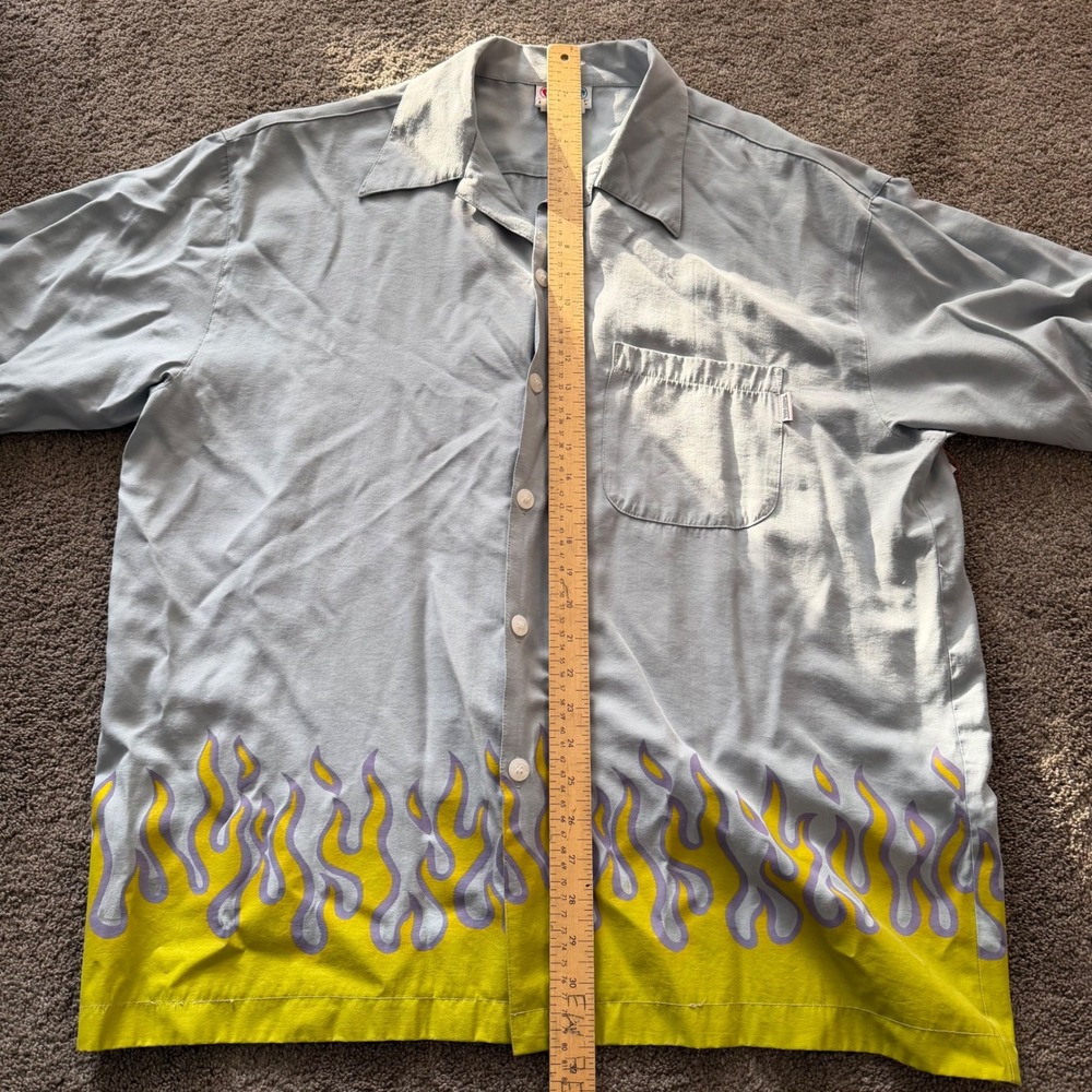 Third Rail Mens XL Blue Flame Print Short Sleeve Button Up Shirt Daddy Of Em All - Picture 2 of 7